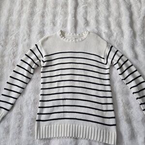 Aeropostale Tunic Length Striped Sweater Women’s Small Cream Black Knit Cozy